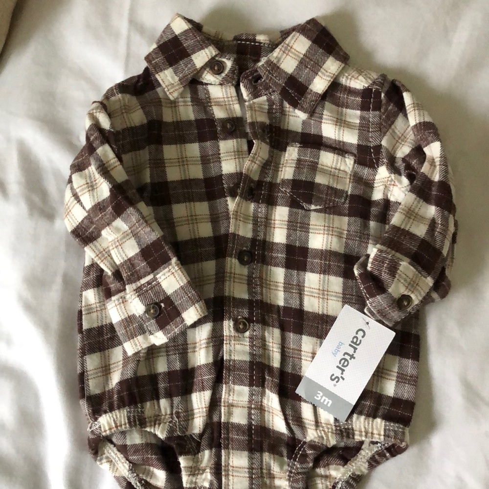 Baby Boys Plaid flannel button up onesie